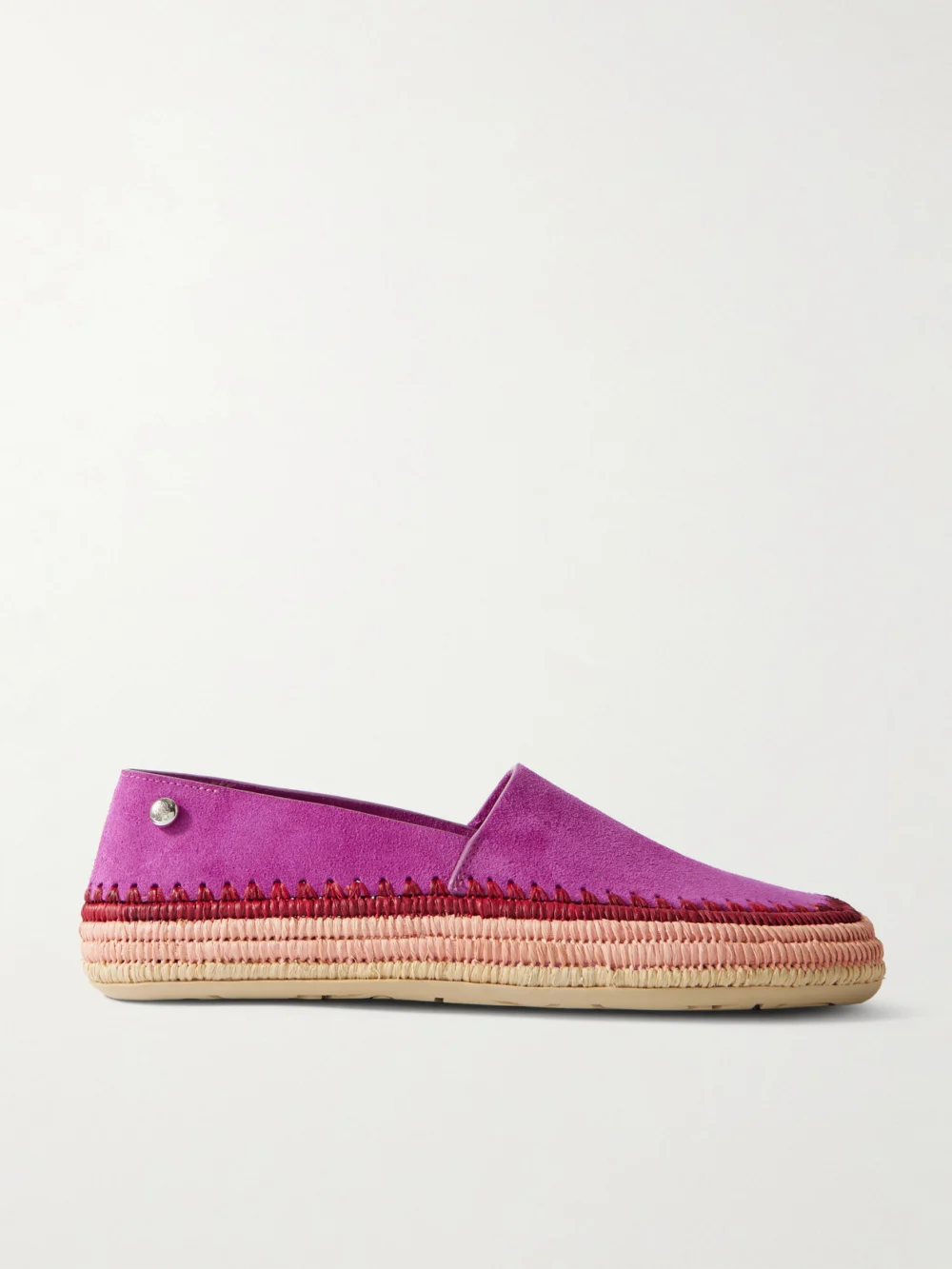 Loewe + Paula's Ibiza Rio Raffia-trimmed Suede Espadrilles in fuchsia