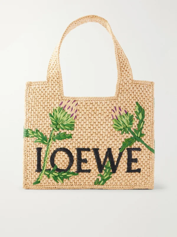 Loewe + Paula's Ibiza Small Embroidered Raffia Tote