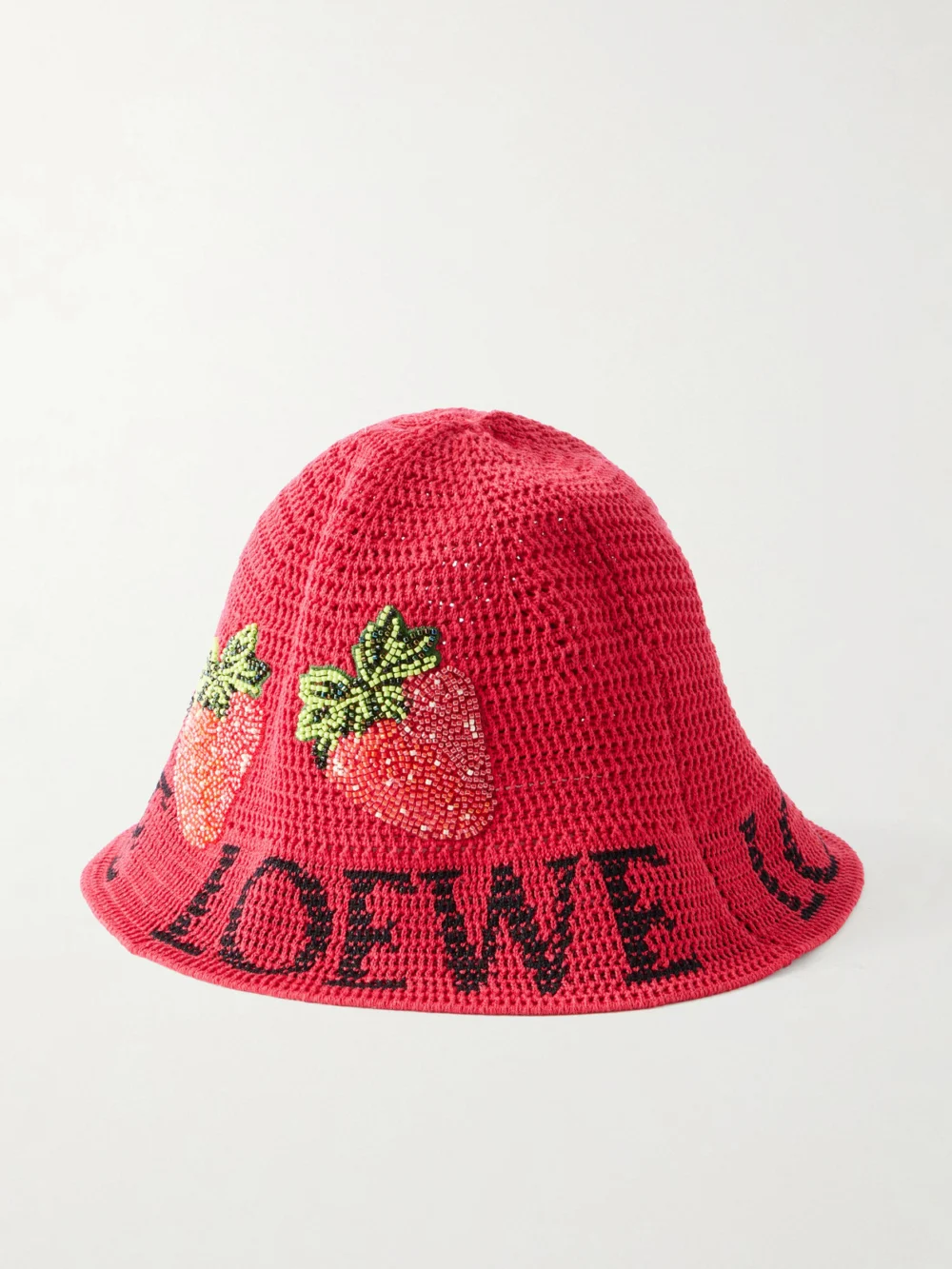 Back view of the Loewe + Paula's Ibiza Strawberry Embellished Cotton Bucket Hat