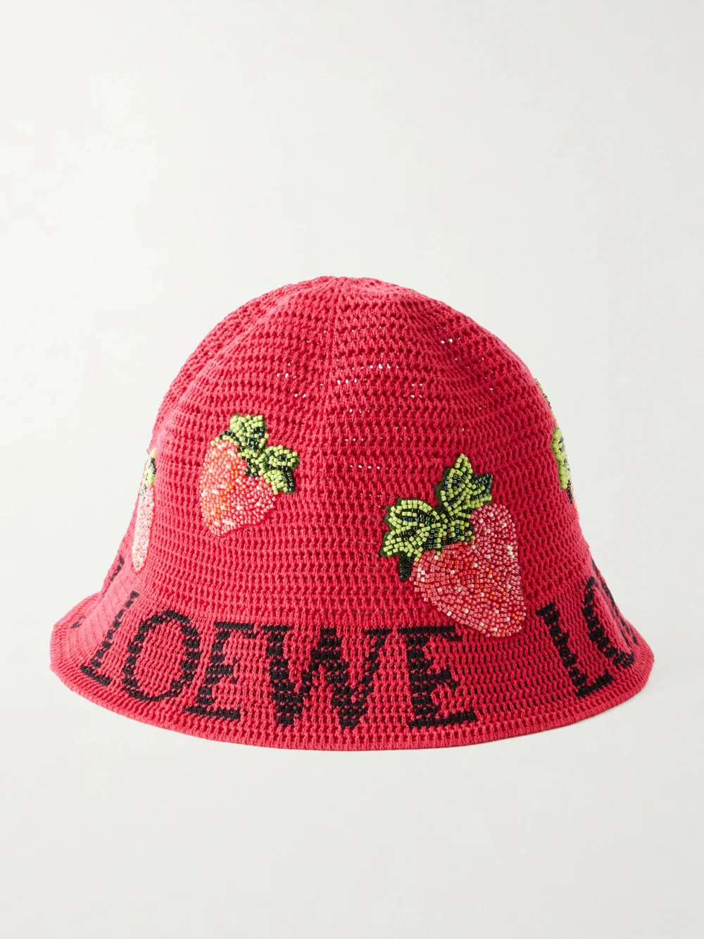 Loewe + Paula's Ibiza Strawberry Embellished Cotton Bucket Hat in red