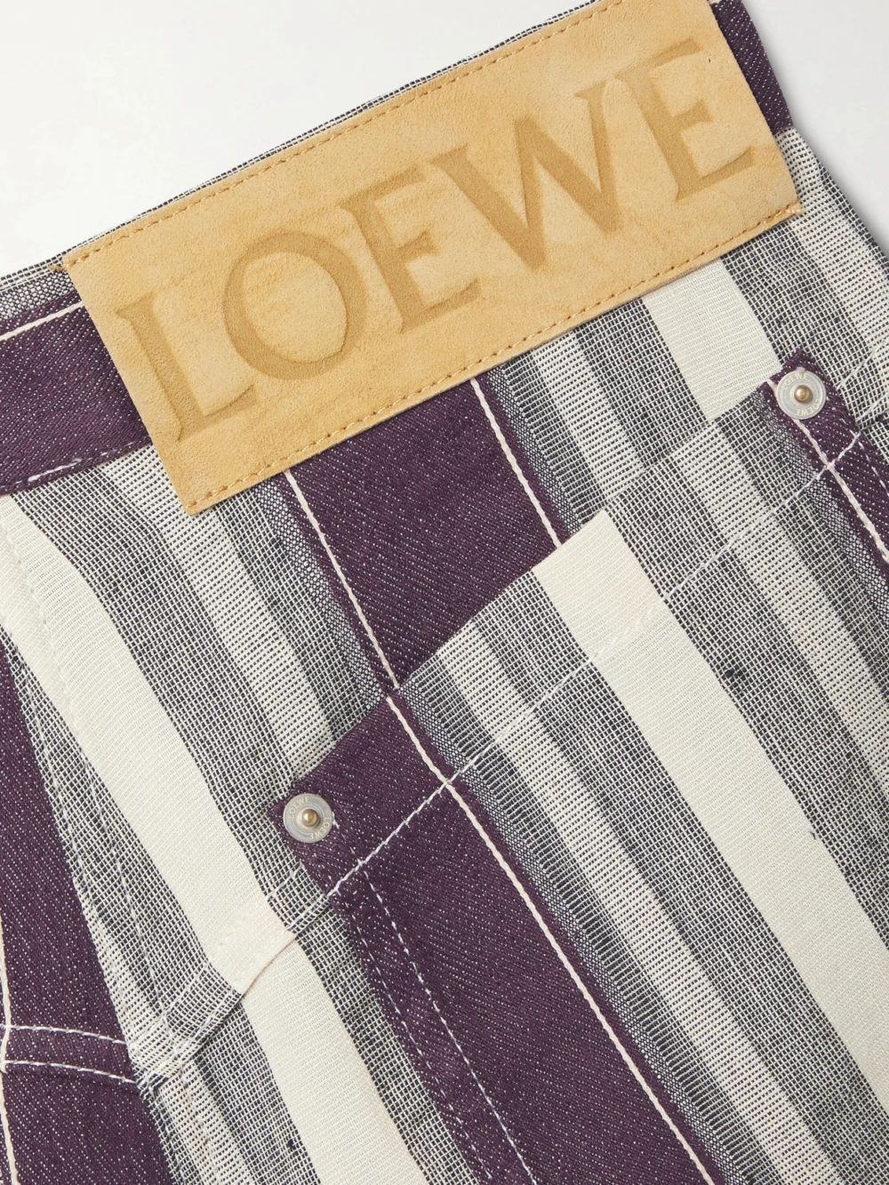 Close-up detail of the Loewe + Paula's Ibiza Striped Linen and Cotton-blend Shorts