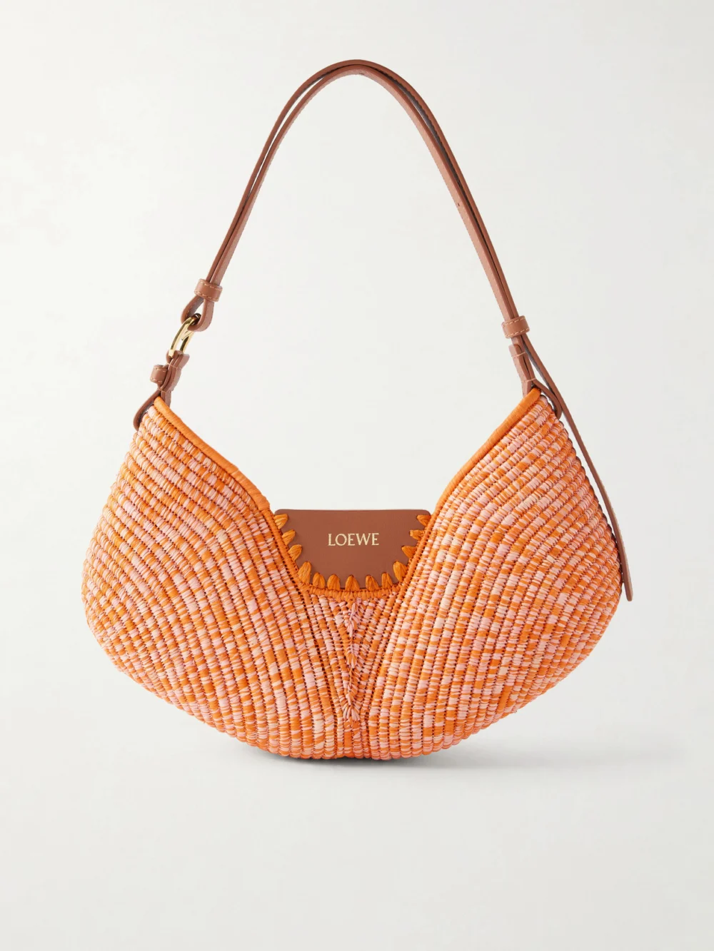 Loewe + Paula's Ibiza Swing Medium Leather-trimmed Raffia Shoulder Bag in bright orange