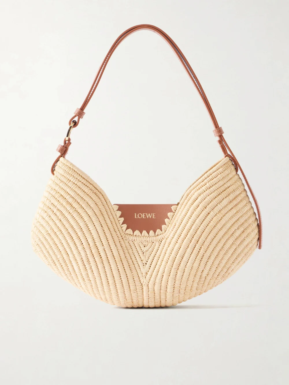 Loewe + Paula's Ibiza Swing Medium Leather-trimmed Raffia Shoulder Bag in neutral