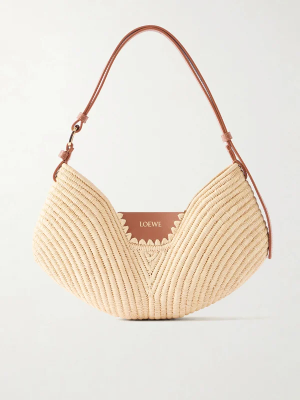 Loewe + Paula's Ibiza Swing Medium Leather-trimmed Raffia Shoulder Bag