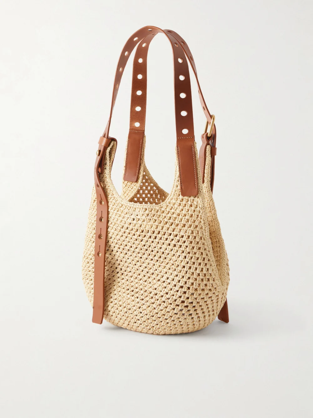 Back view of the Loewe + Paula's Ibiza the Punch Hole Leather-trimmed Raffia Shoulder Bag
