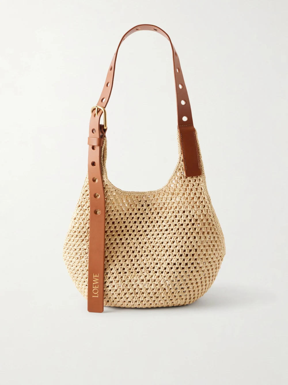 Loewe + Paula's Ibiza the Punch Hole Leather-trimmed Raffia Shoulder Bag in neutral
