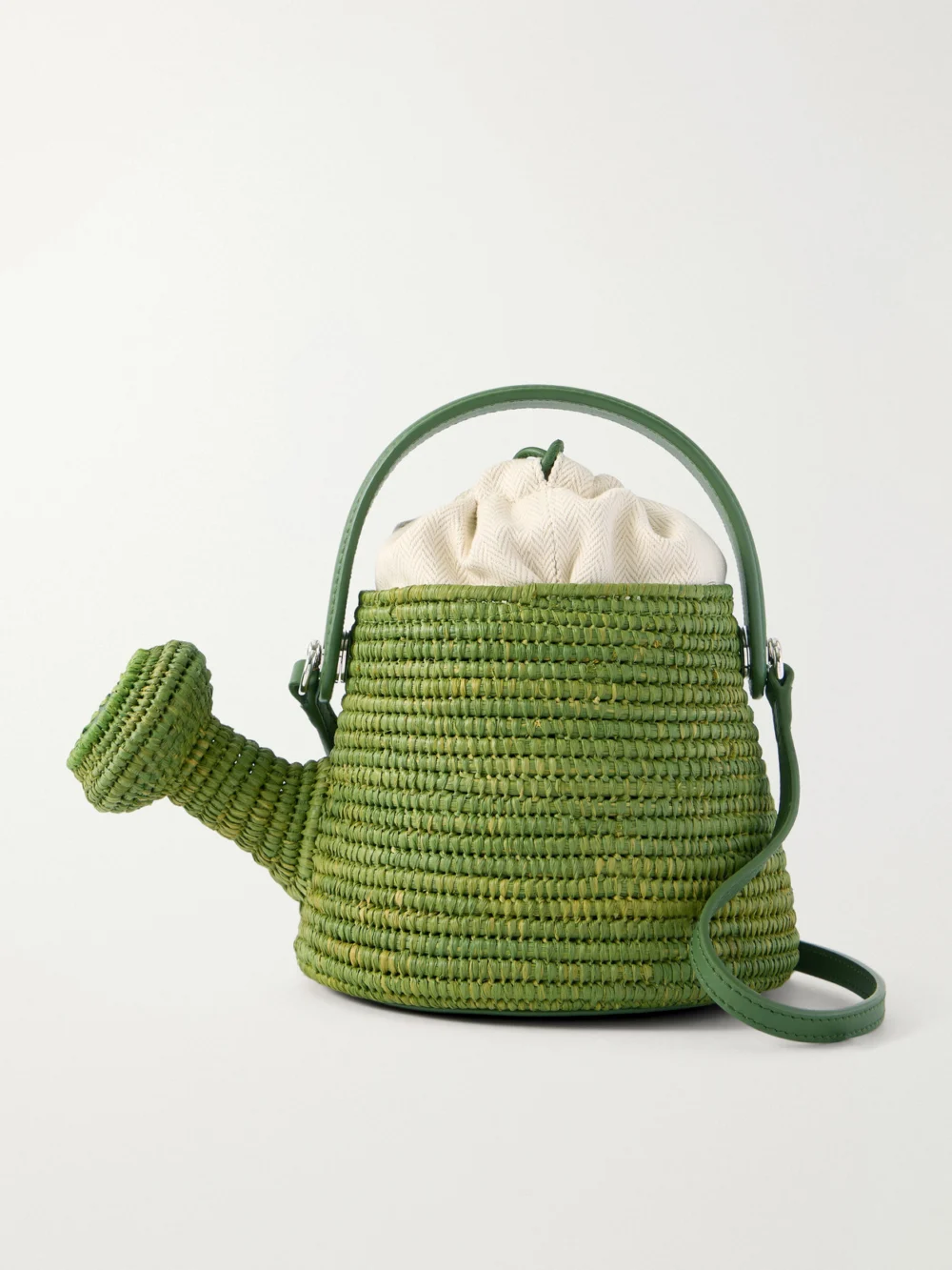 Loewe + Paula's Ibiza Watering Can Leather-trimmed Raffia Shoulder Bag in green