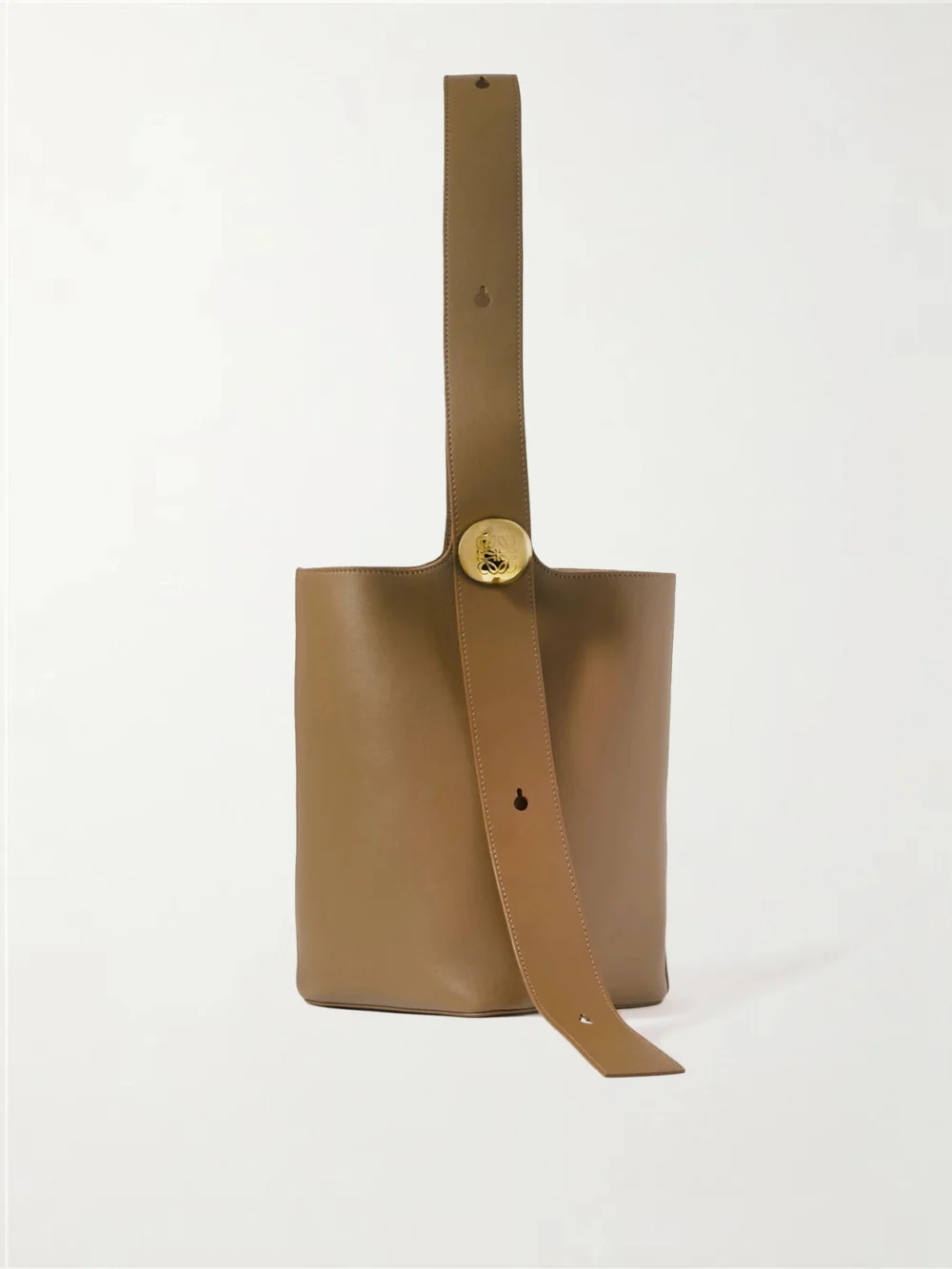 Loewe Pebble Embellished Leather Bucket Bag in tan