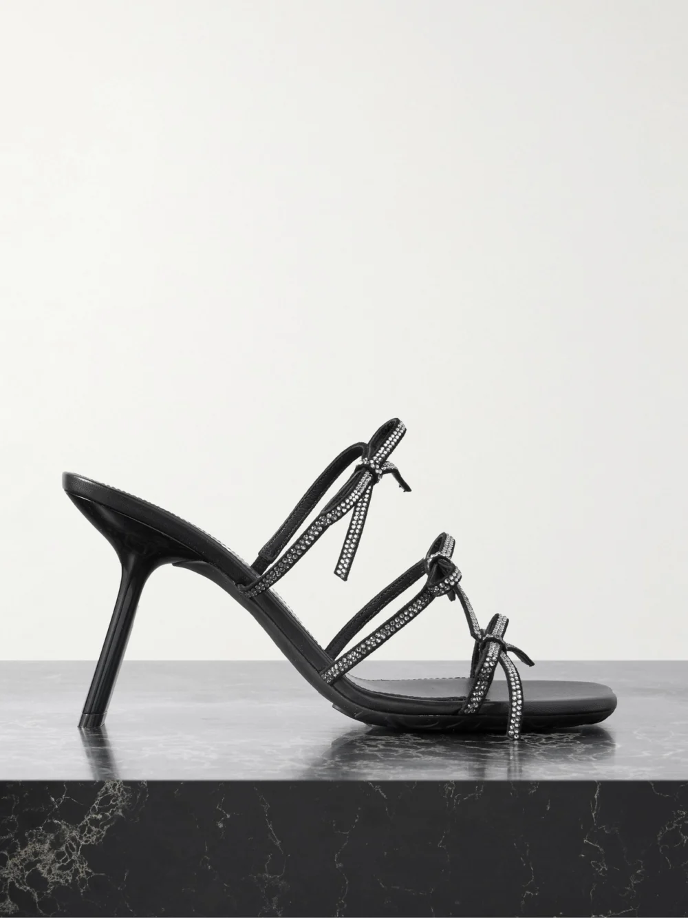Loewe Petal Bow Crystal-embellished Suede Sandals in black