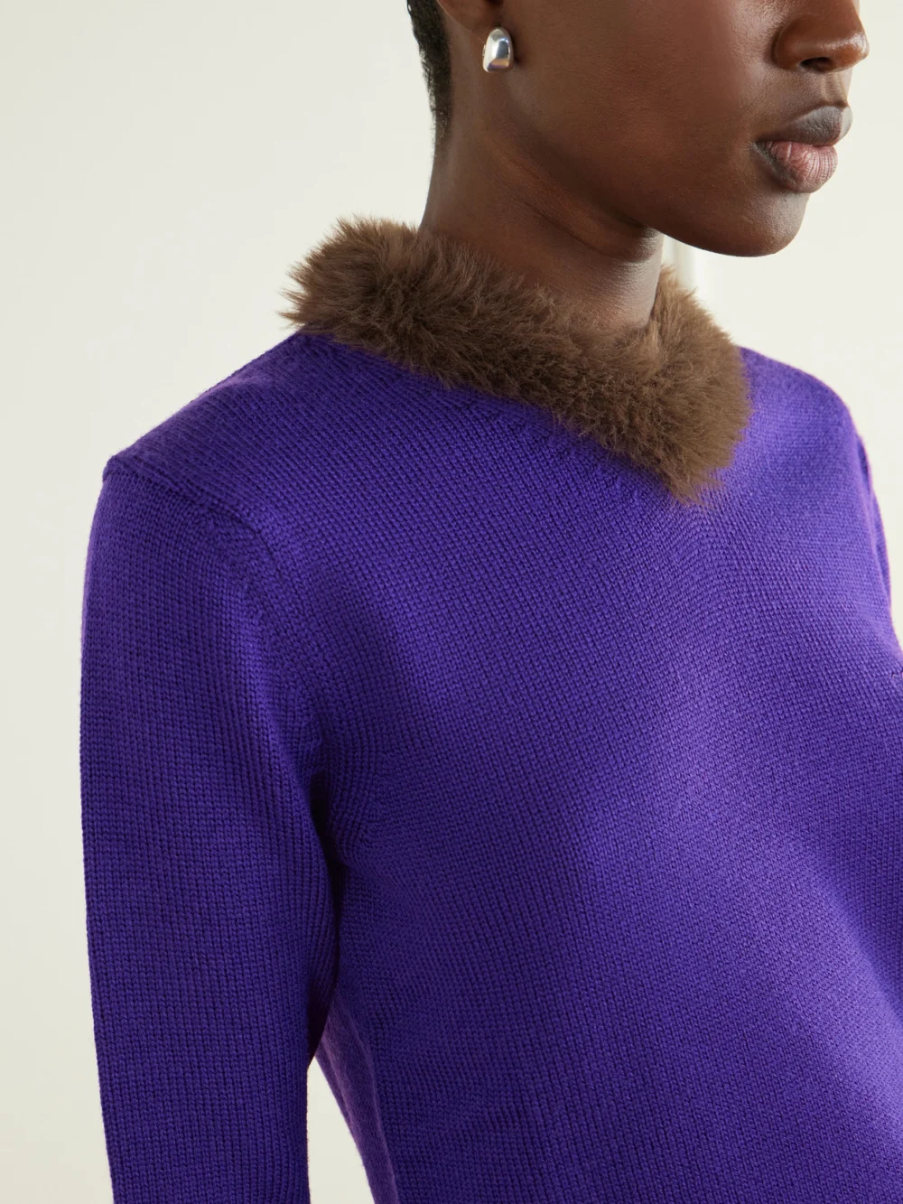 Close-up detail of the Loewe Plush-trimmed Ribbed Wool Sweater