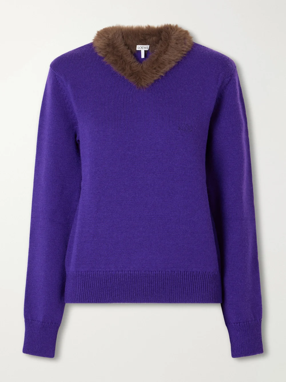 Loewe Plush-trimmed Ribbed Wool Sweater in purple