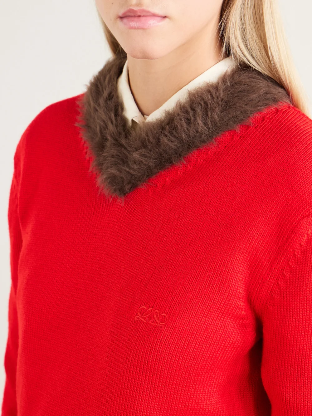 Close-up detail of the Loewe Plush-trimmed Ribbed Wool Sweater