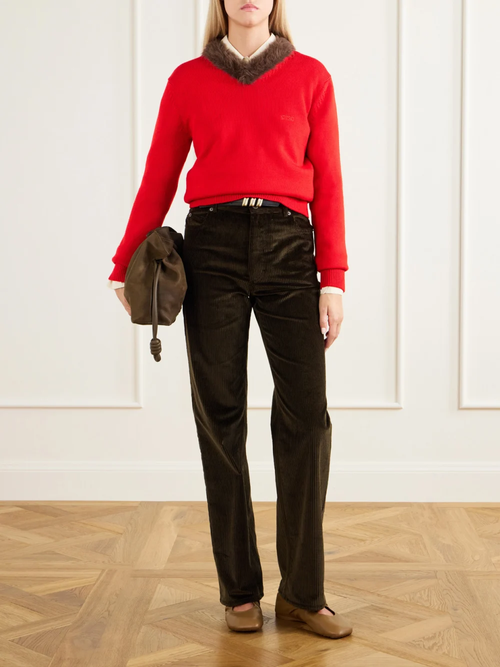 Loewe Plush-trimmed Ribbed Wool Sweater, worn by a model