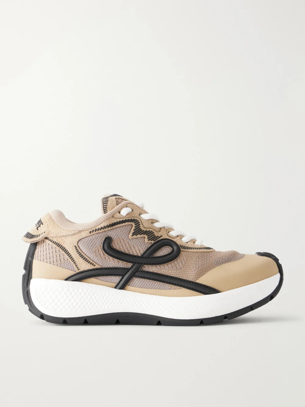 Loewe Pogo Logo-detailed Suede-trimmed Knitted Sneakers in beige