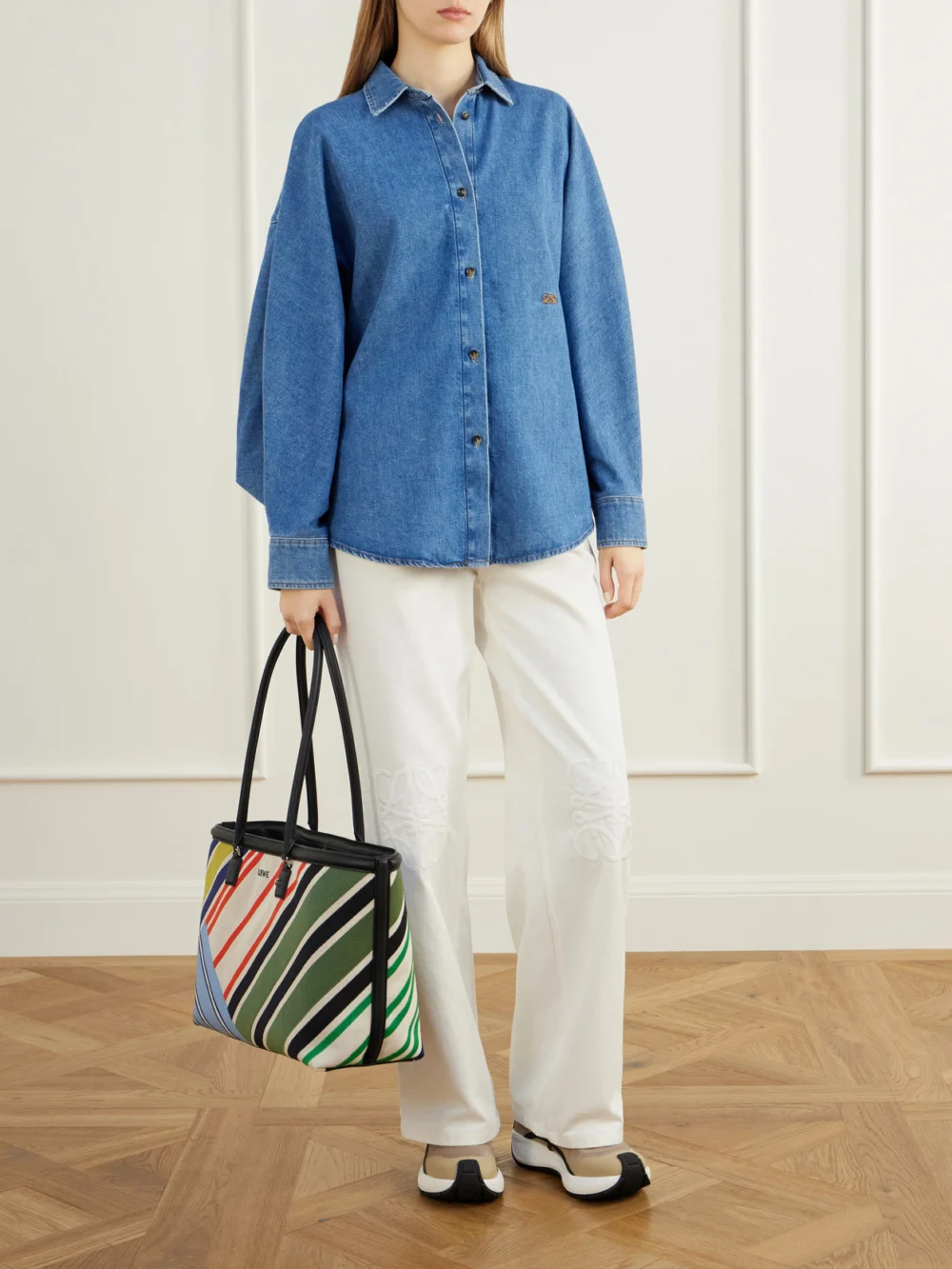 Loewe Pogo Logo-detailed Suede-trimmed Knitted Sneakers, styled view