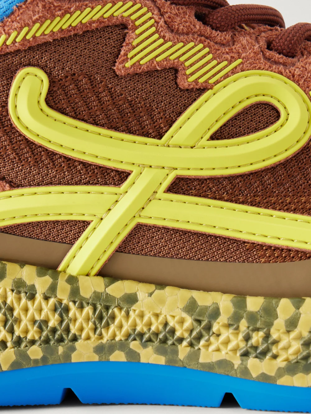 Close-up detail of the Loewe Pogo Logo-detailed Suede-trimmed Knitted Sneakers
