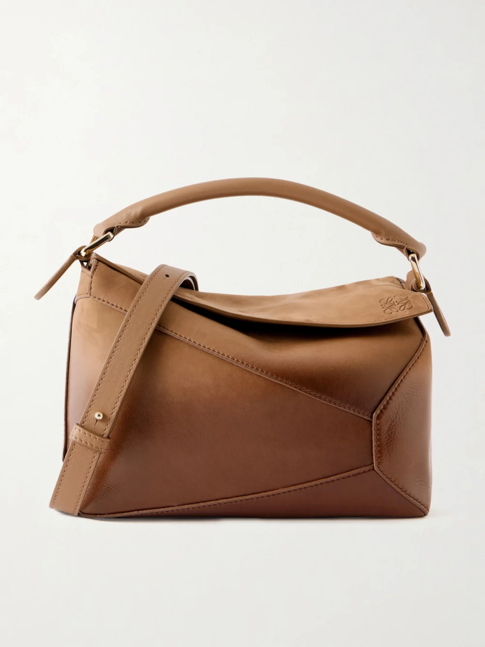 Loewe Puzzle Edge Small Patent-nubuck Shoulder Bag in brown
