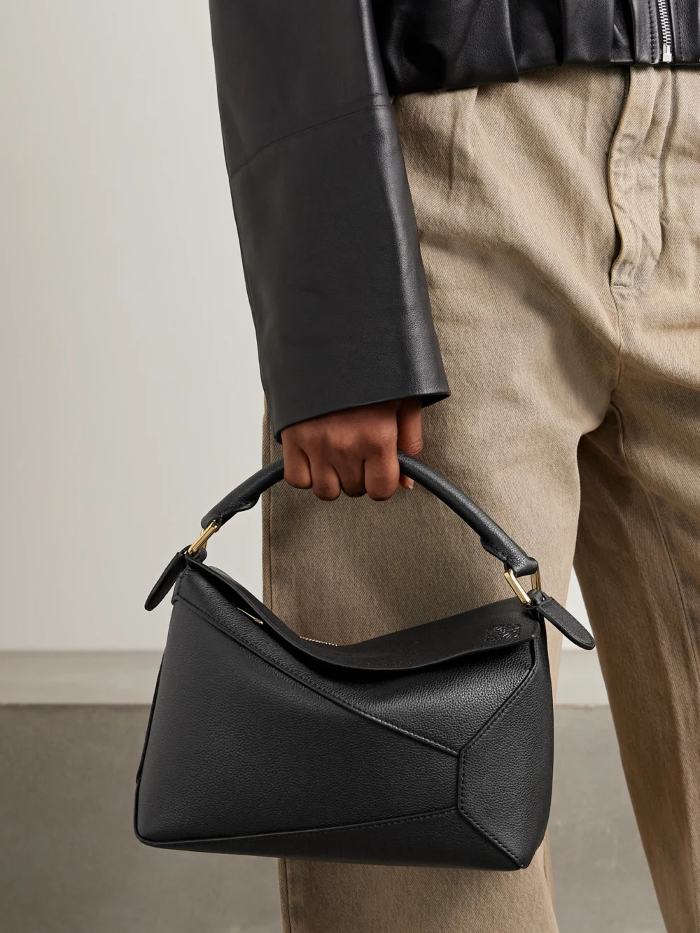 Loewe Puzzle Edge Small Textured-leather Shoulder Bag, styled view