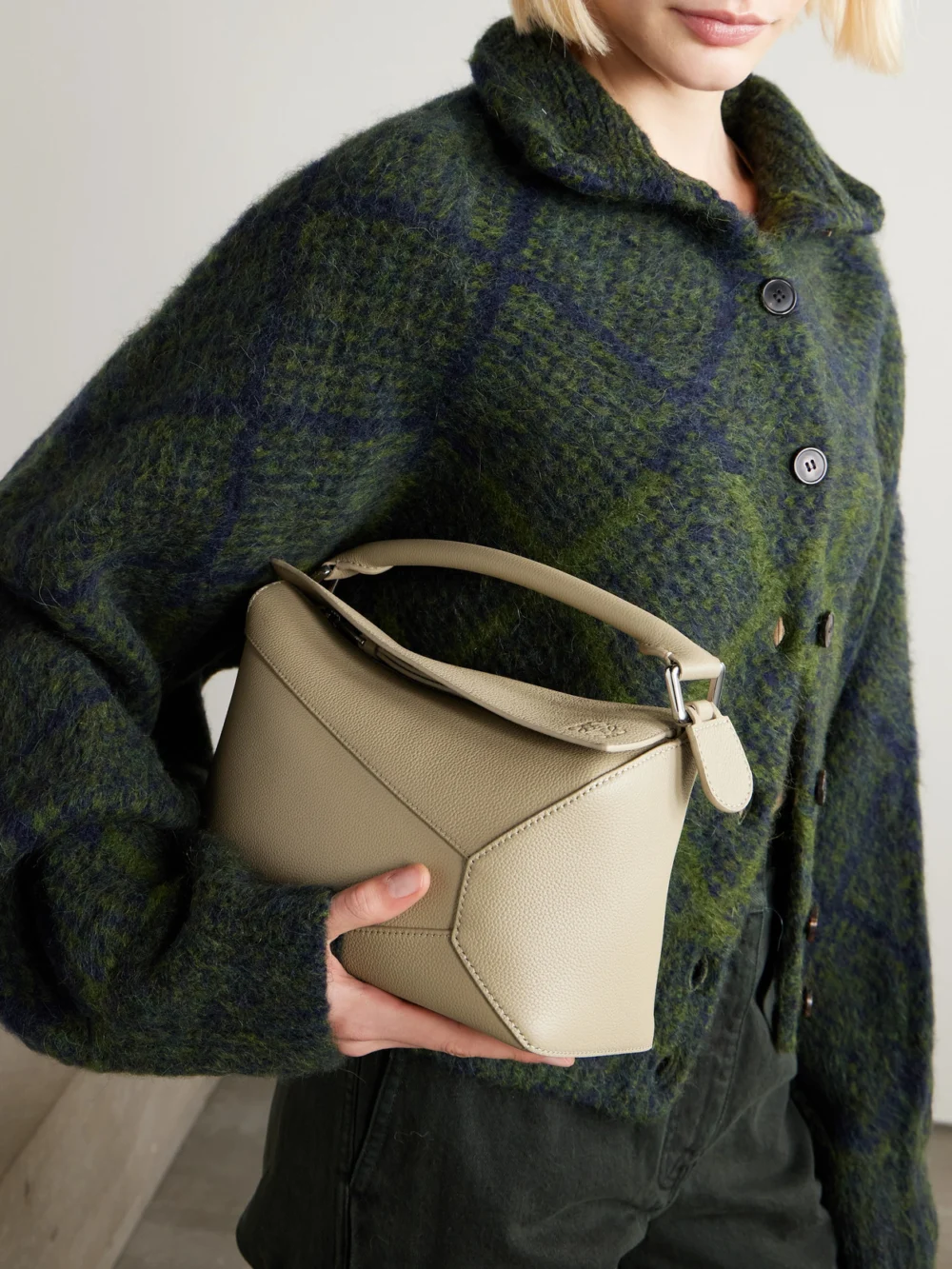 Loewe Puzzle Edge Small Textured-leather Shoulder Bag, styled view
