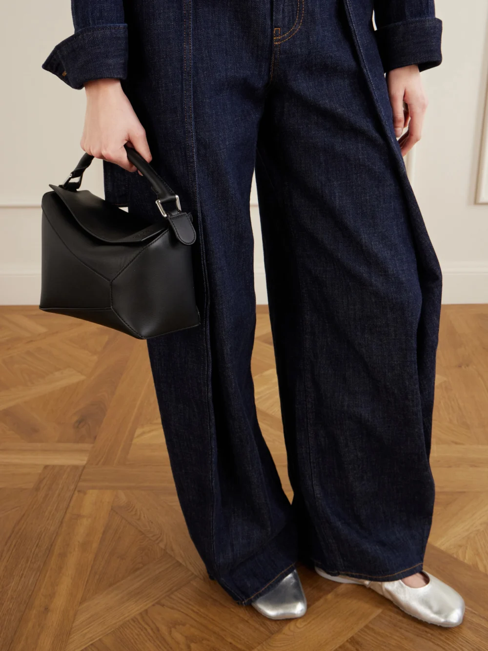 Loewe Puzzle Edge Small Textured-leather Top-handle Bag, styled view