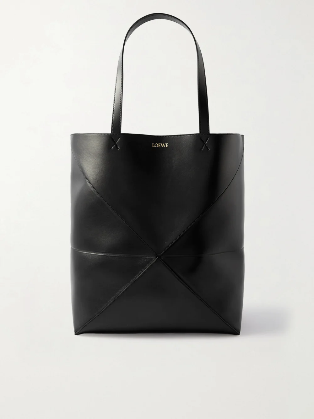 Loewe Puzzle Fold Convertible Large Leather Tote in black