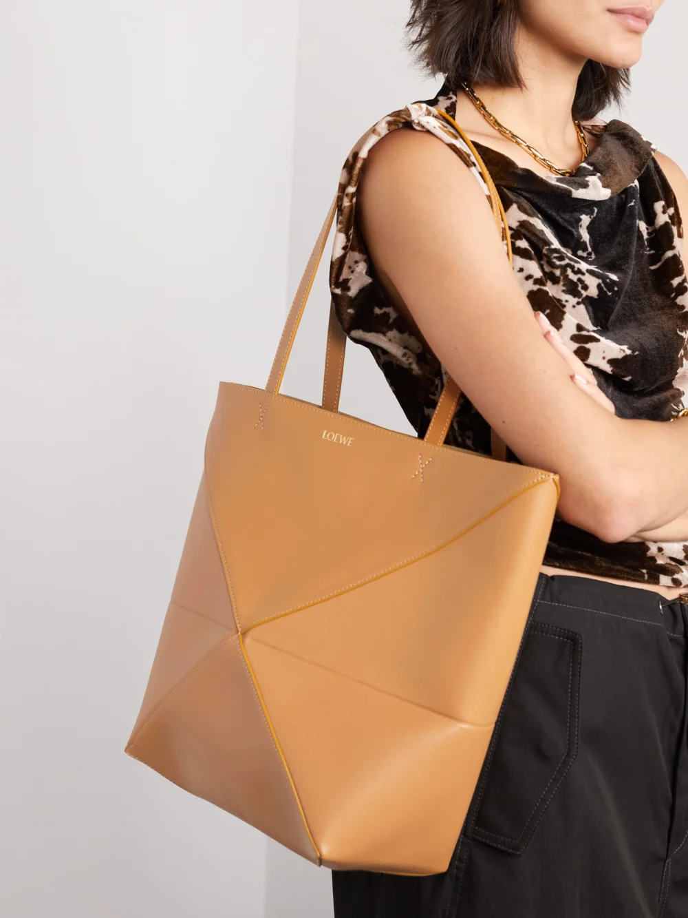 Loewe Puzzle Fold Convertible Medium Leather Tote, styled view