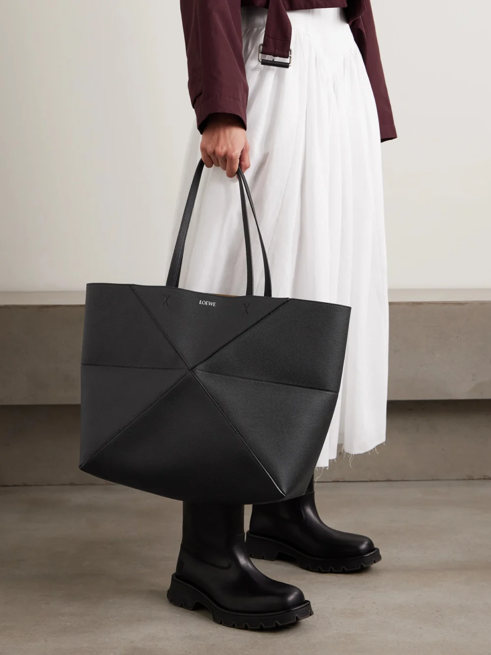 Loewe Puzzle Fold Horizontal Large Textured-leather Tote, styled view