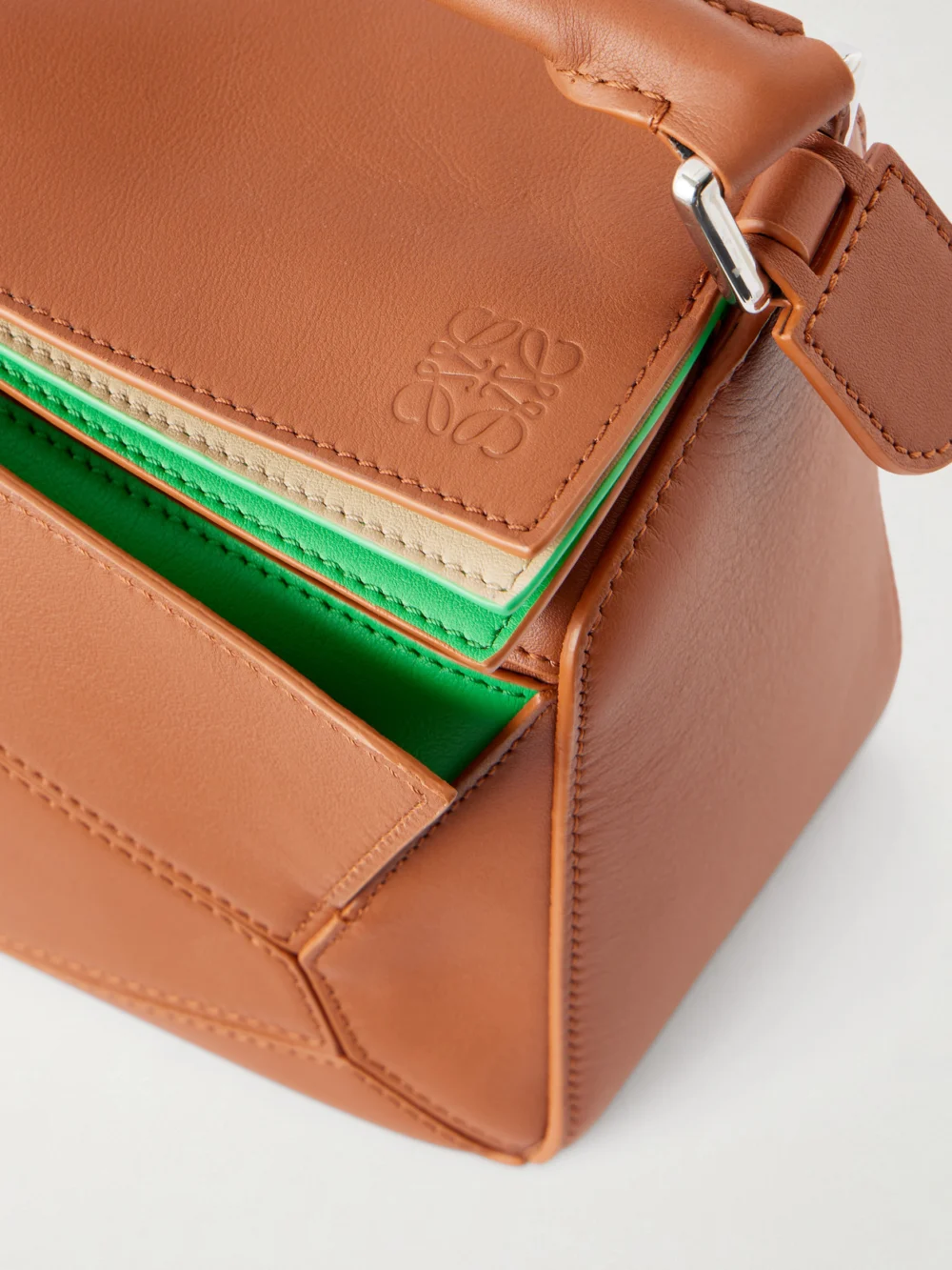 Close-up detail of the Loewe Puzzle Layers Small Leather Shoulder Bag