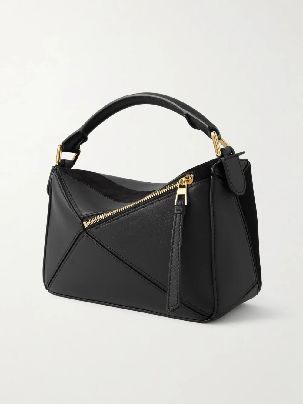 Back view of the Loewe Puzzle Small Suede-trimmed Leather Top-handle Bag