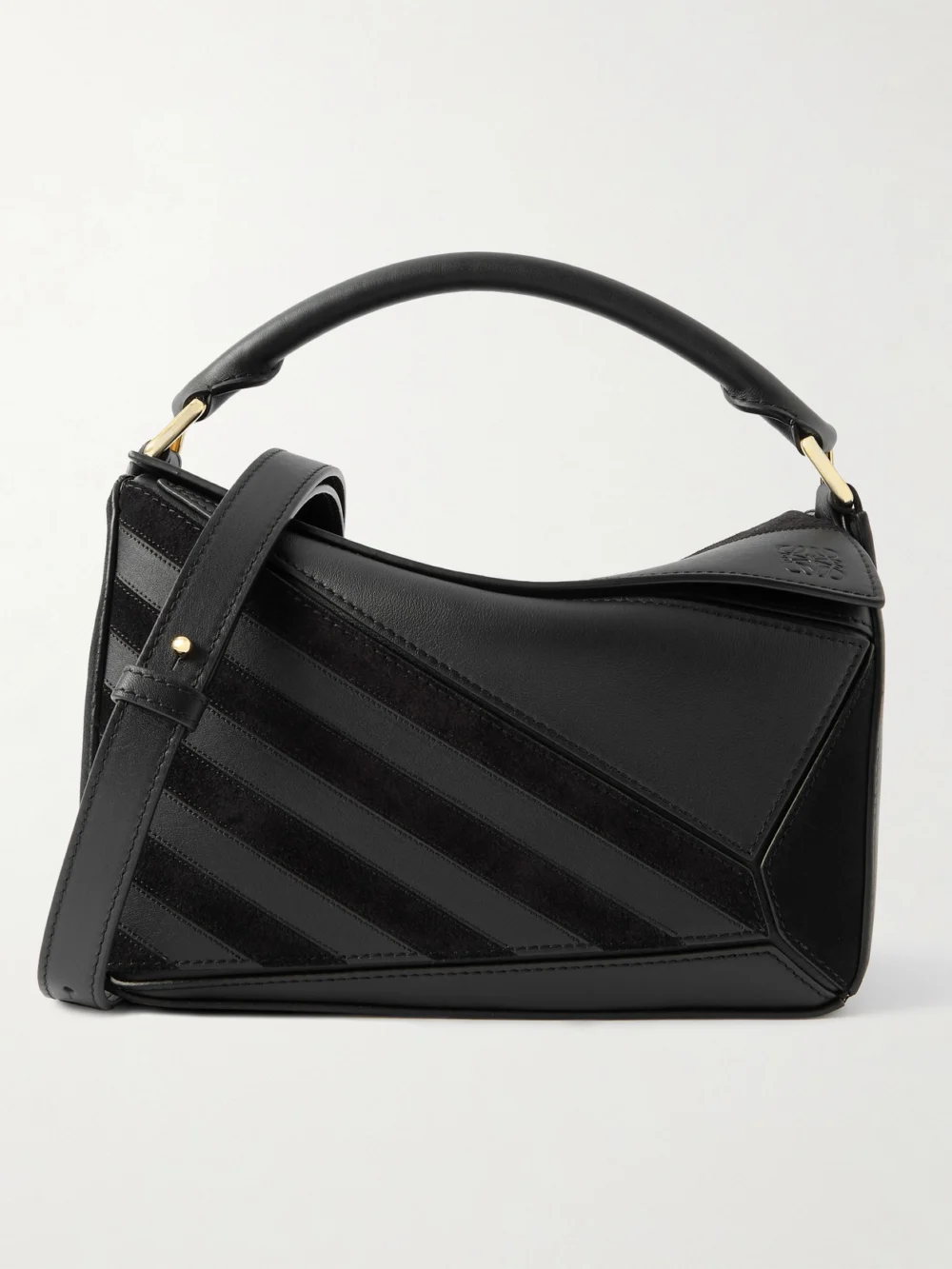 Loewe Puzzle Small Suede-trimmed Leather Top-handle Bag in black