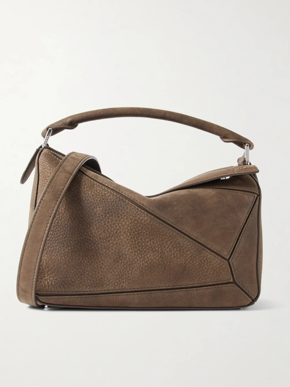 Loewe Puzzle Small Textured-nubuck Shoulder Bag in dark brown