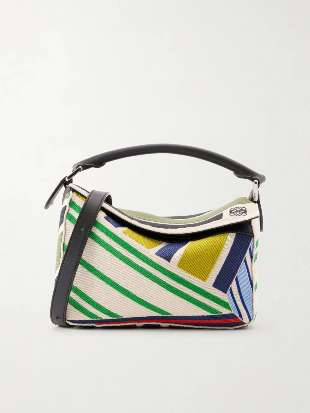 Loewe Puzzle Striped Leather-trimmed Canvas Top-handle Bag in multi