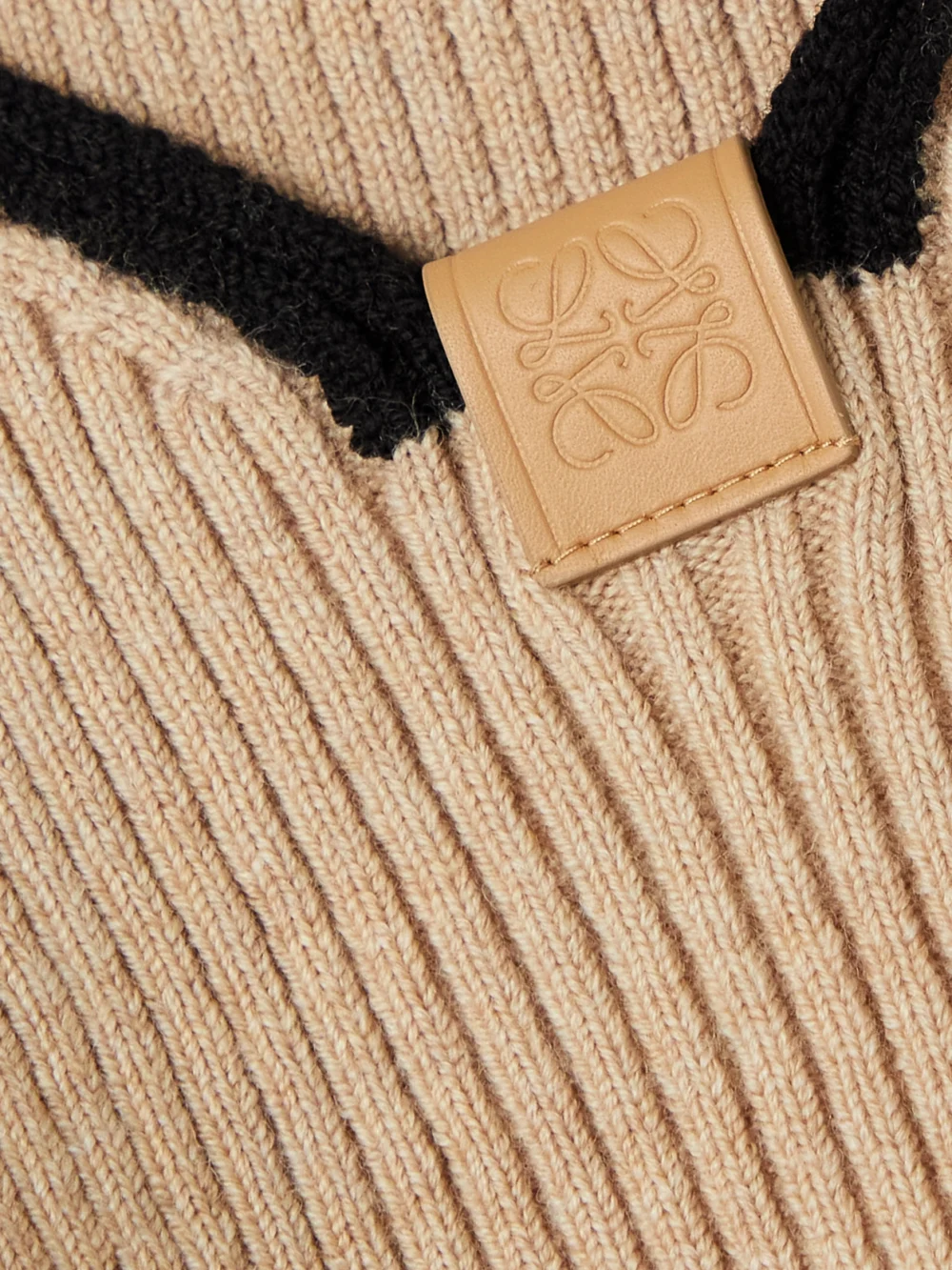 Close-up detail of the Loewe Ribbed Wool Bralette