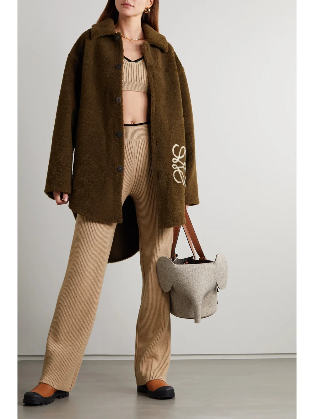 Loewe Ribbed Wool Bralette, worn by a model