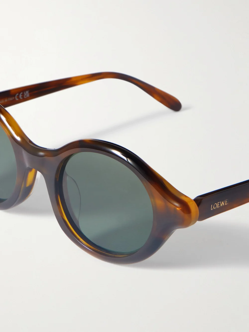 Close-up detail of the Loewe Round-frame Tortoiseshell Acetate Sunglasses