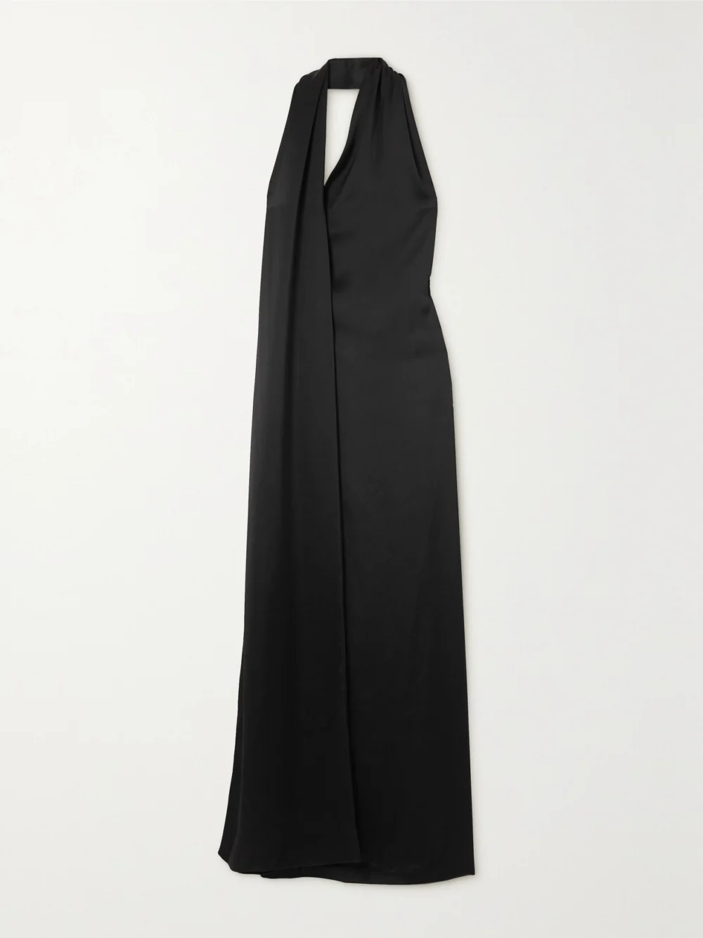 Loewe Scarf Asymmetric Satin Halterneck Gown in black