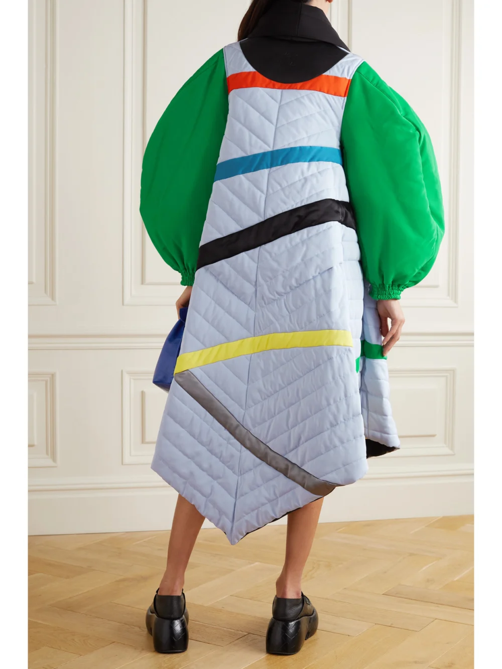 Back view of the Loewe Scarf-detailed Leather-trimmed Quilted Shell Coat
