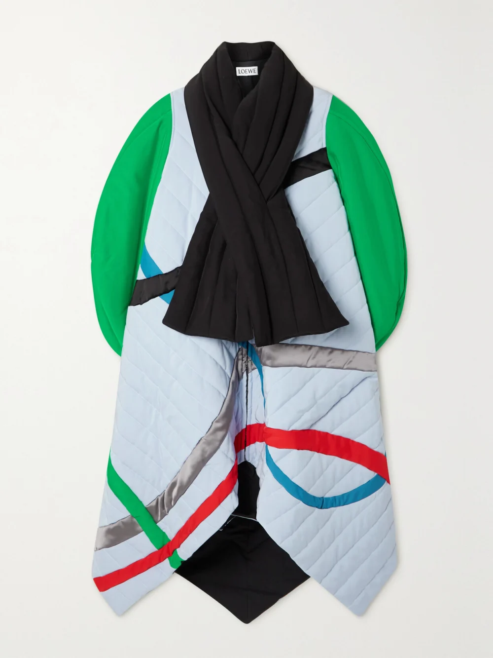 Loewe Scarf-detailed Leather-trimmed Quilted Shell Coat in blue