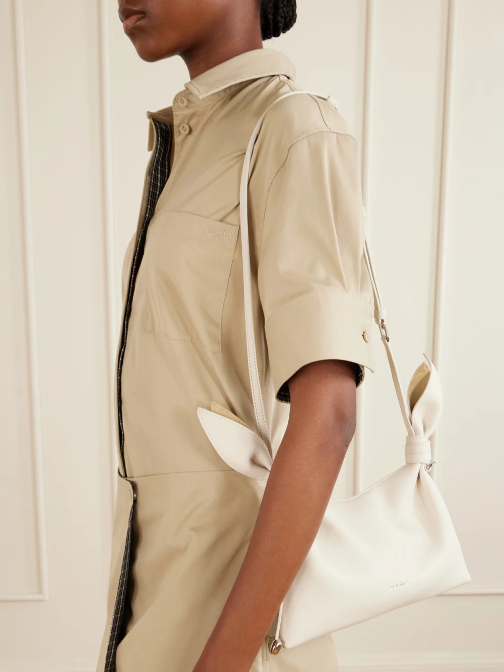 Loewe Scarf Mini Knot-detailed Leather Shoulder Bag, styled view