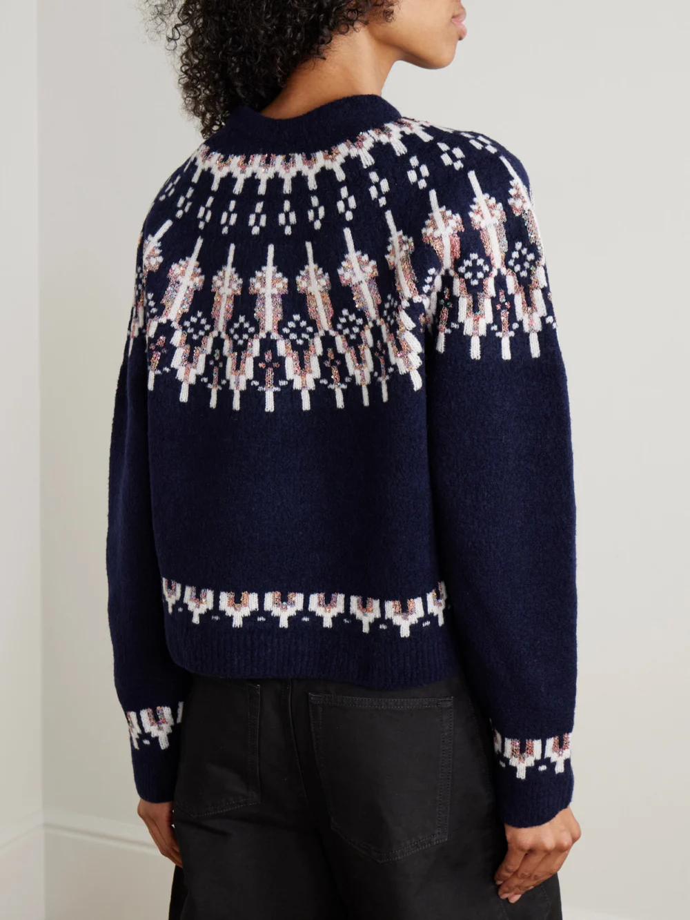 Back view of the Loewe Sequin-embellished Fair Isle Wool-blend Sweater