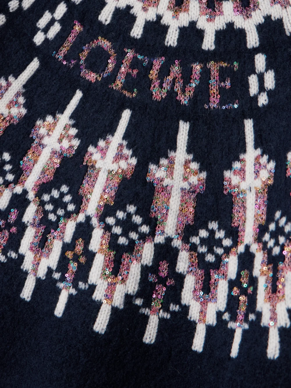 Close-up detail of the Loewe Sequin-embellished Fair Isle Wool-blend Sweater