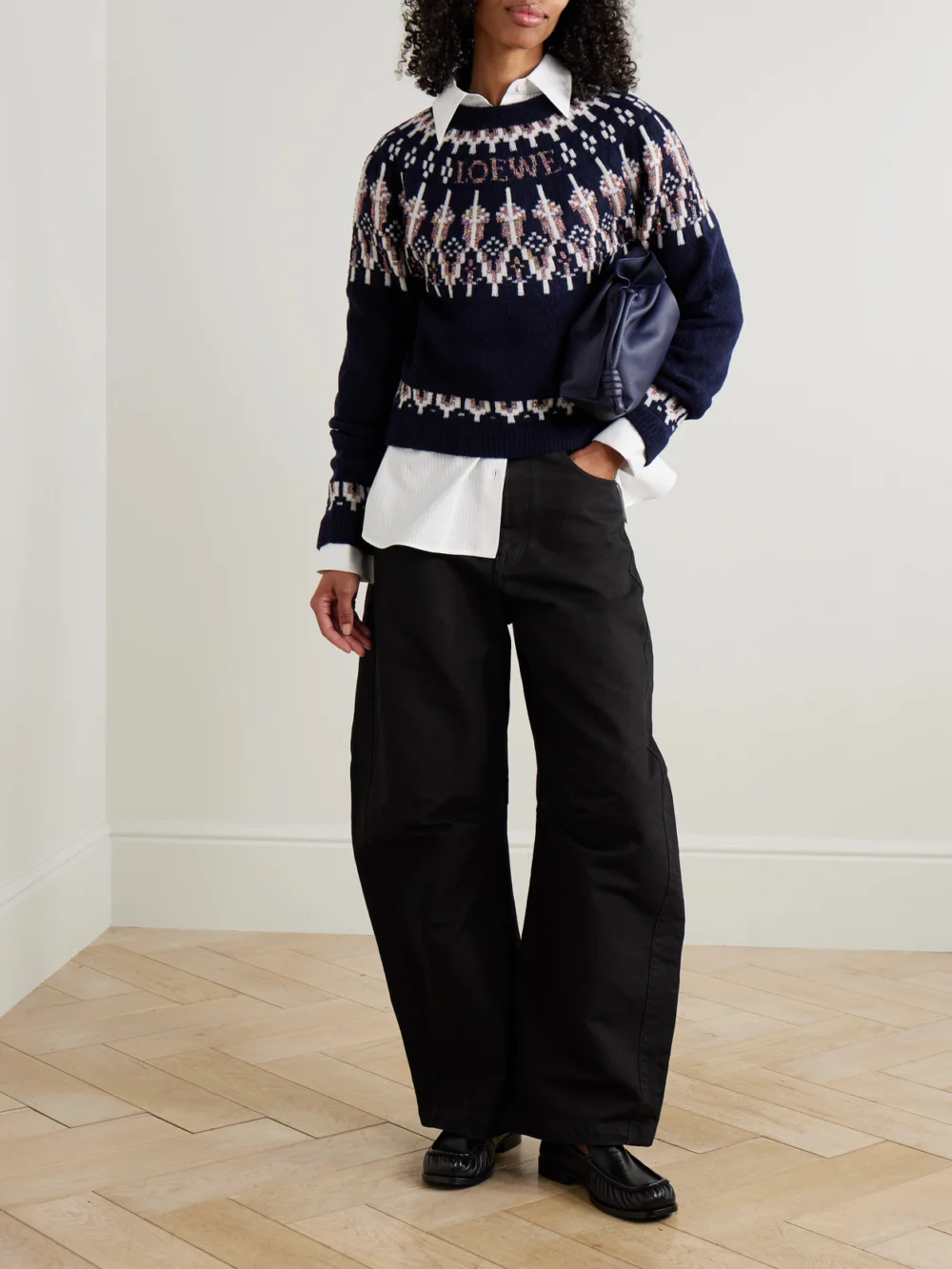 Loewe Sequin-embellished Fair Isle Wool-blend Sweater, worn by a model