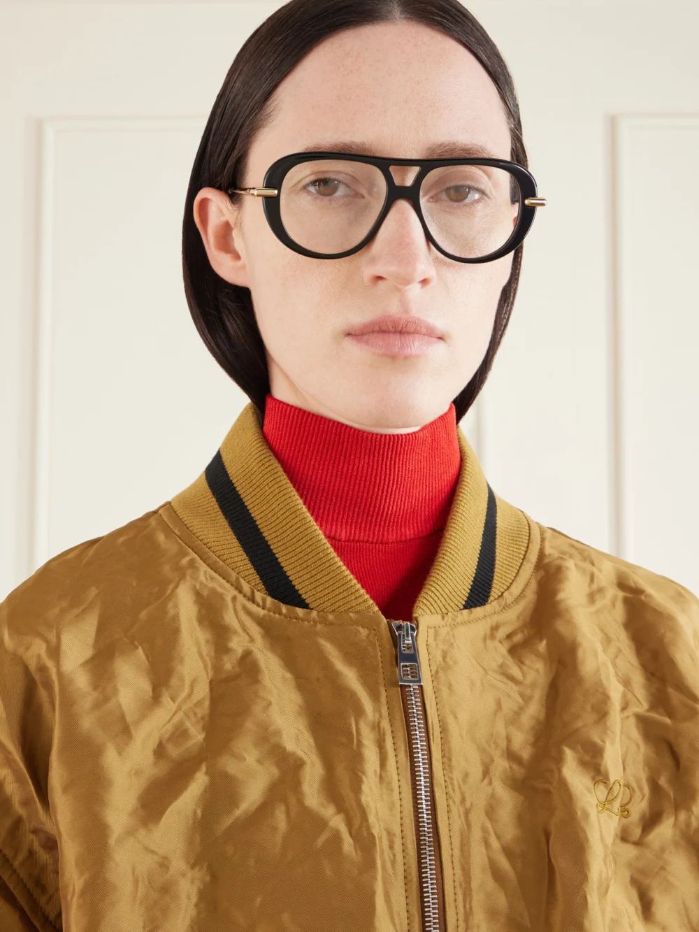 Loewe Slim Aviator-style Acetate Sunglasses, styled view
