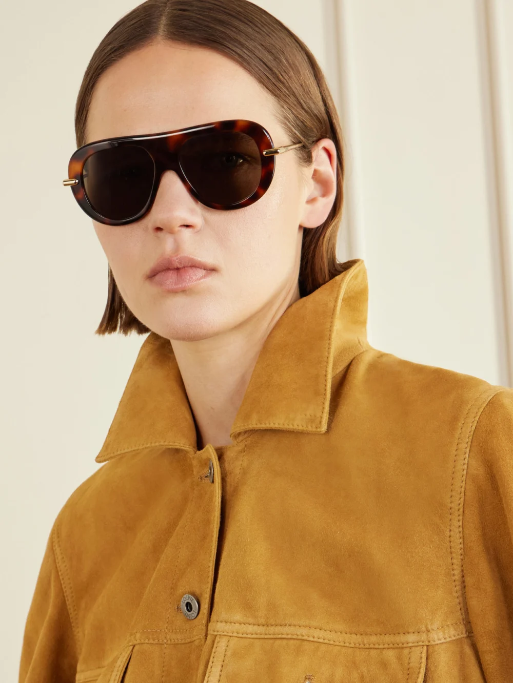 Loewe Slim Aviator-style Tortoiseshell Acetate Sunglasses, styled view