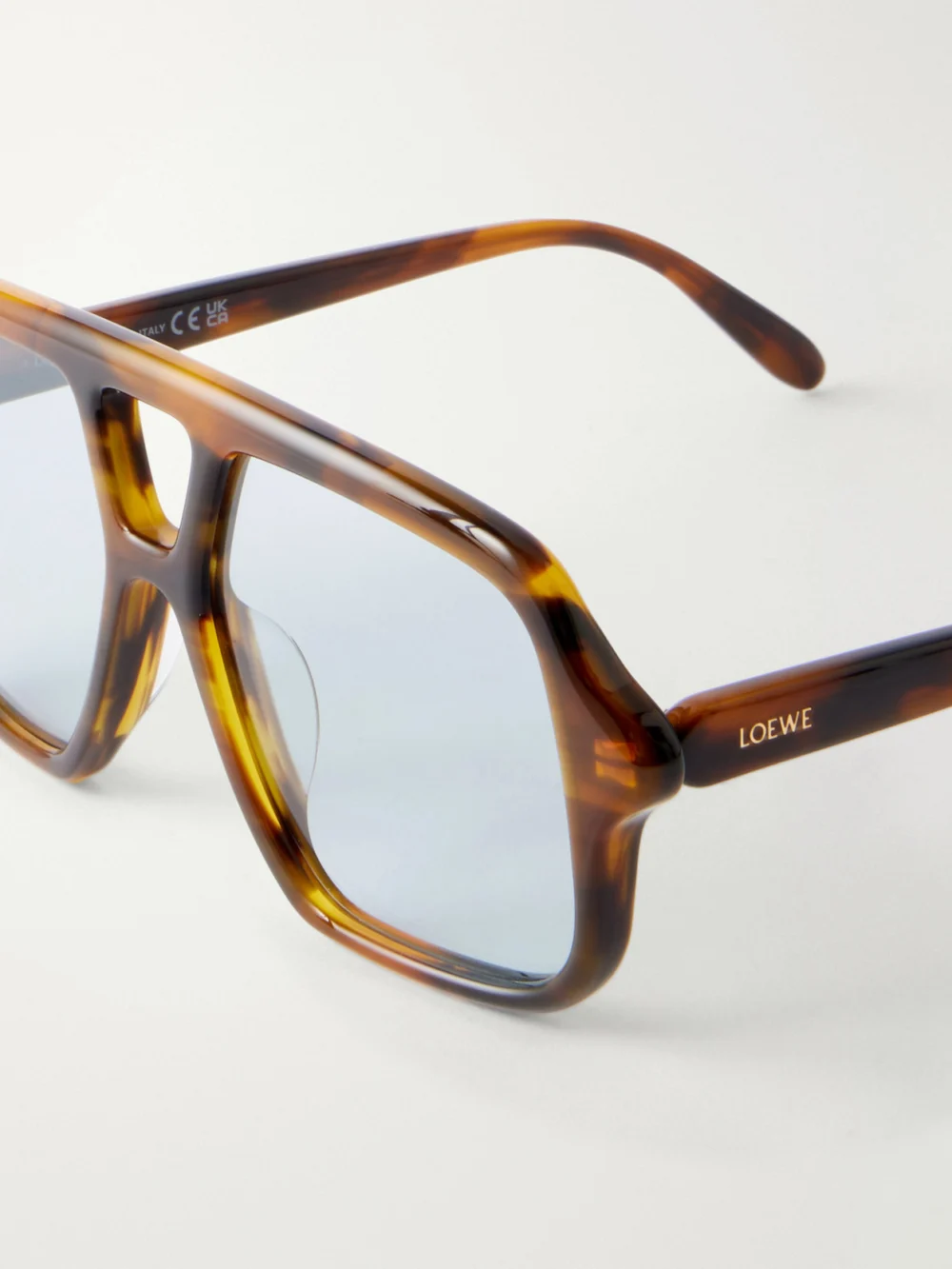 Close-up detail of the Loewe Slim Light Aviator-frame Tortoiseshell Acetate Sunglasses