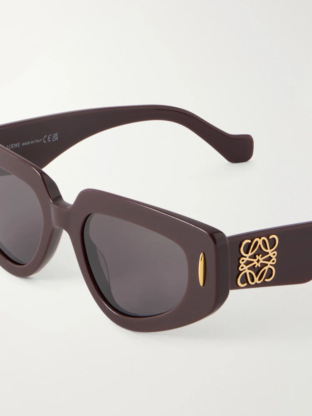 Close-up detail of the Loewe Small Butterfly Screen Oversized D-frame Acetate Sunglasses