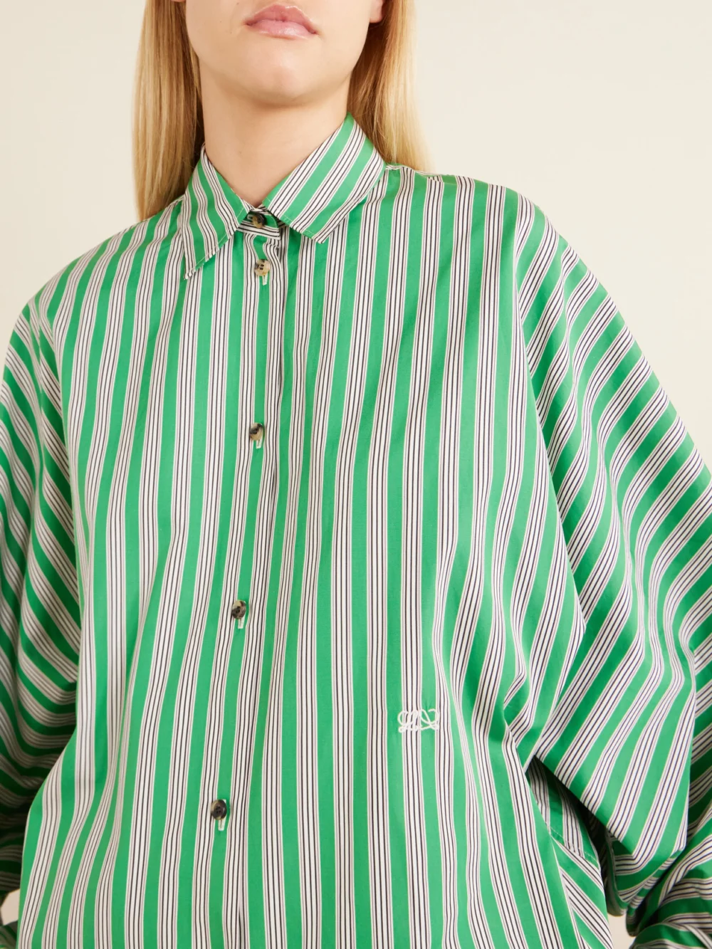Close-up detail of the Loewe Striped Cotton-poplin Shirt