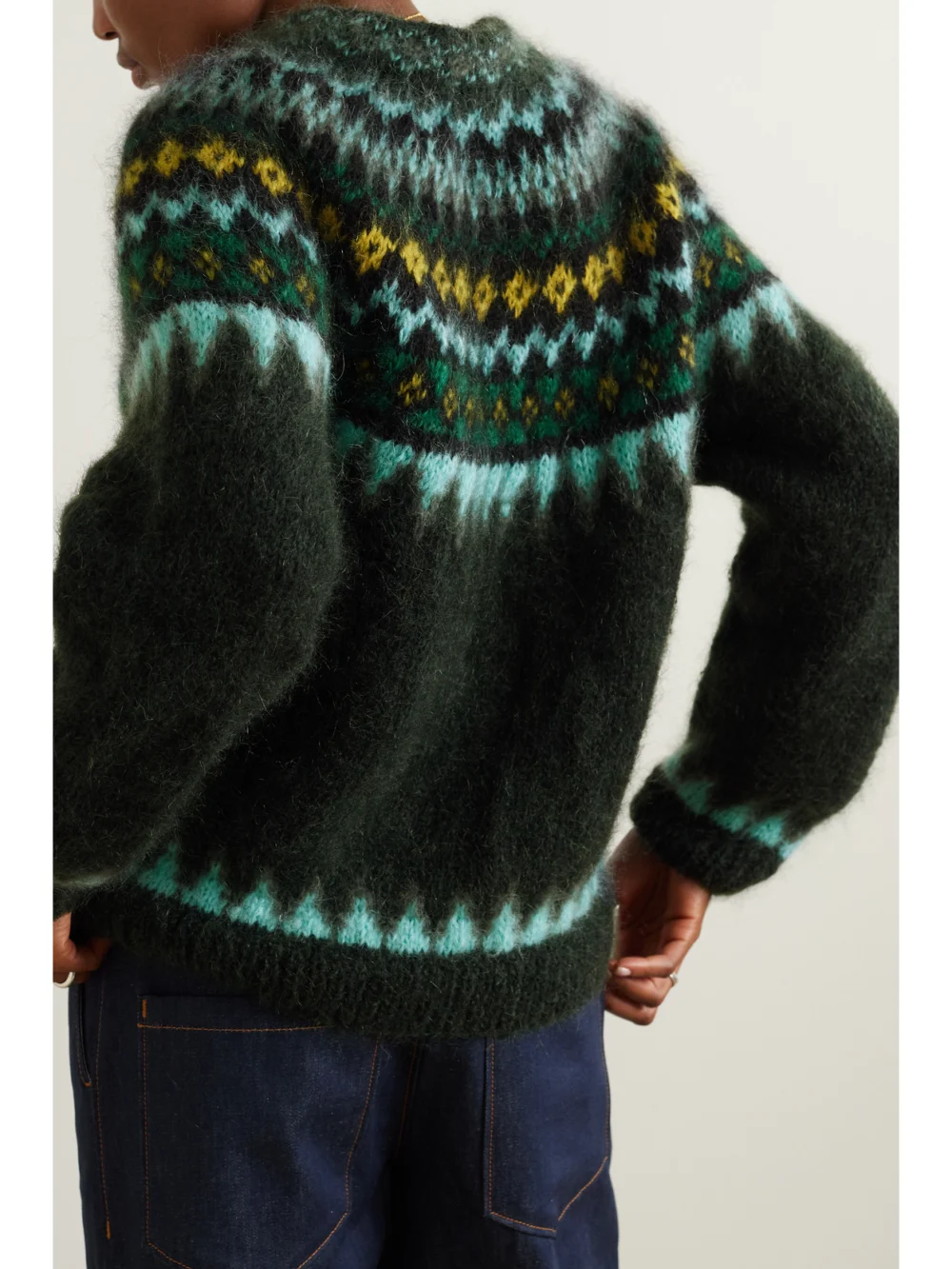 Back view of the Loewe + Suna Fujita Fair Isle Embroidered Mohair-blend Sweater