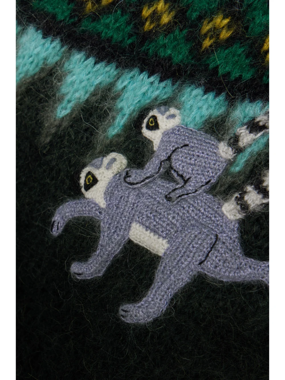 Close-up detail of the Loewe + Suna Fujita Fair Isle Embroidered Mohair-blend Sweater