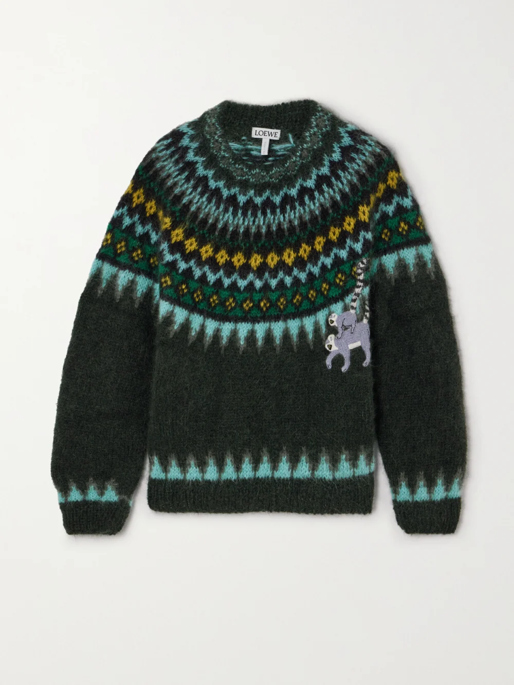 Loewe + Suna Fujita Fair Isle Embroidered Mohair-blend Sweater in green